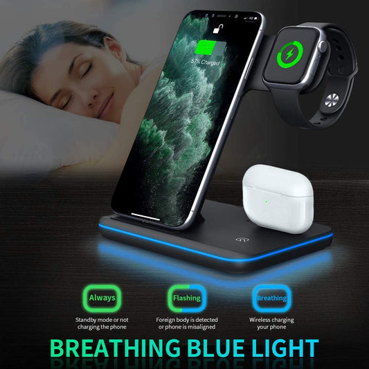3-in-1 Wireless Charger Stand for Phone, Watch & Earphones