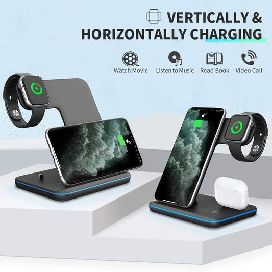 3-in-1 Wireless Charger Stand for Phone, Watch & Earphones